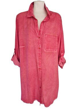 Velvet Heart Very Soft Mineral Washed Red Tabbed Sleeve Long line Tunic Shirt 1X